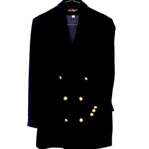 Double-Breasted Black Blazer with Gold Buttons - Classic Women's Suit Jacket